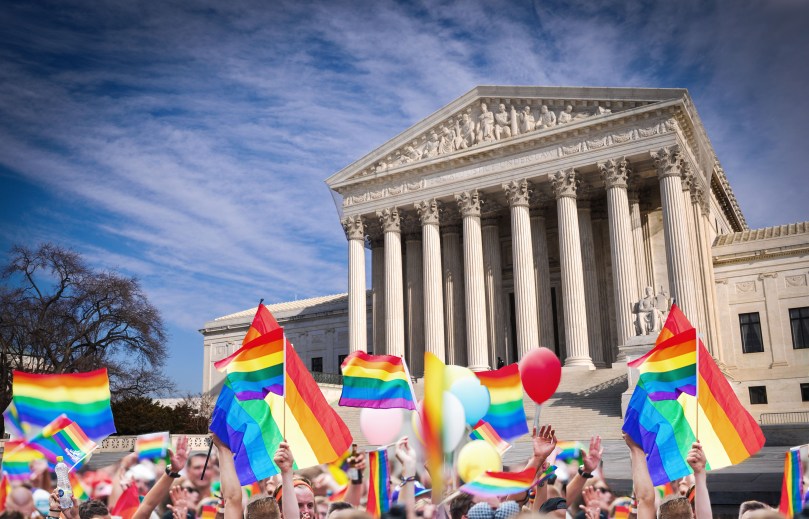 Pride flags outside of the Supreme Court